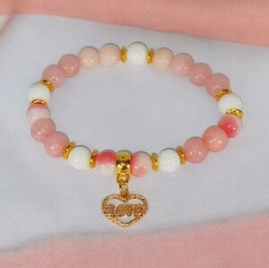 Peach Blossom Jade White Jade Morganite Bracelet with Heart charm Coquette Girl